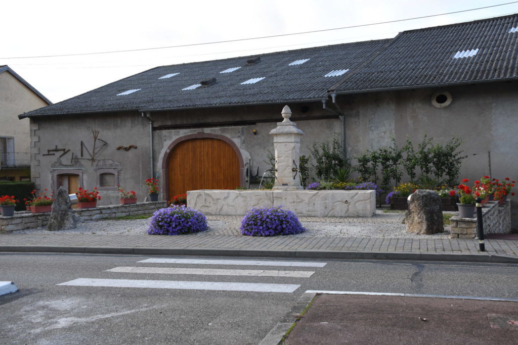 Village fleuri Héming fontaine