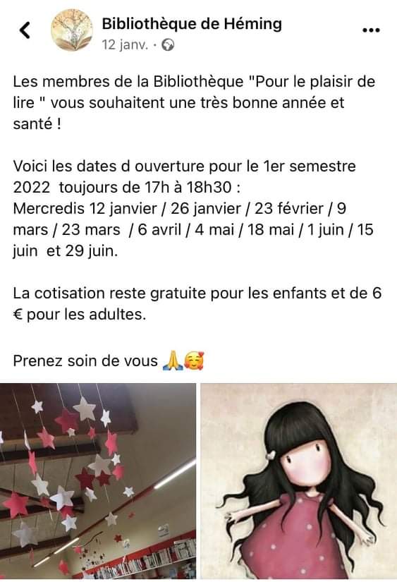 Date et horaire bibliothèque